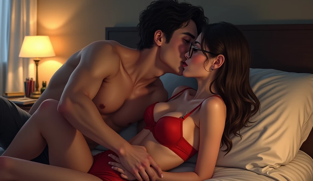 女性用風俗セラピストと女風ユーザーがベッドで頬を寄せ合っている画像