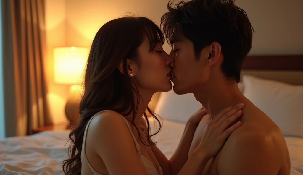 女性用風俗セラピストと女風ユーザーがキスしている画像